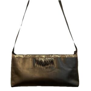 Vtg Rosalina Spain Iridescent Bronze Shoulder Bag Snake Print Twist Leather EUC